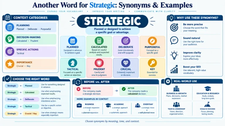 Discover another word for strategic with professional, formal, academic, and simple synonyms, plus clear examples to help you choose the right alternative.